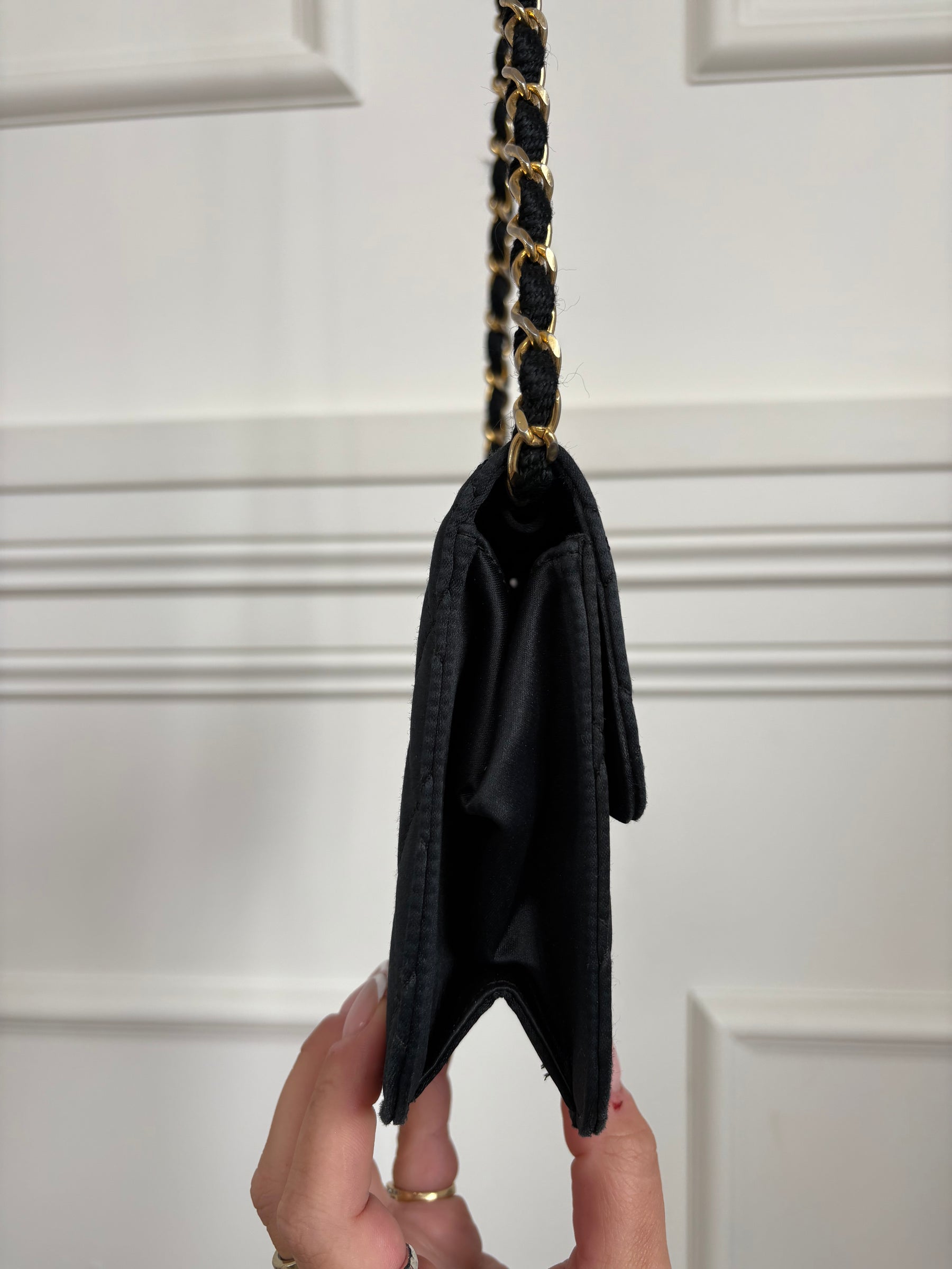 Chanel Black Satin Mini Flap Bag with Gold Hardware