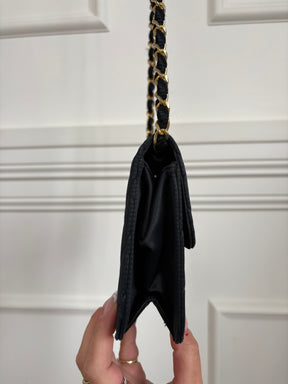 Chanel Black Satin Mini Flap Bag with Gold Hardware