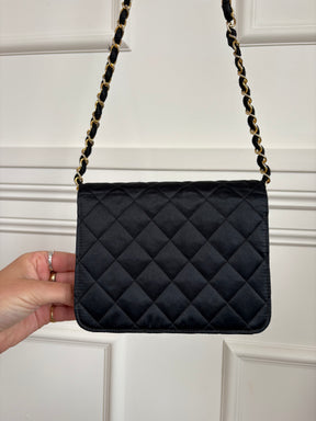 Chanel Black Satin Mini Flap Bag with Gold Hardware