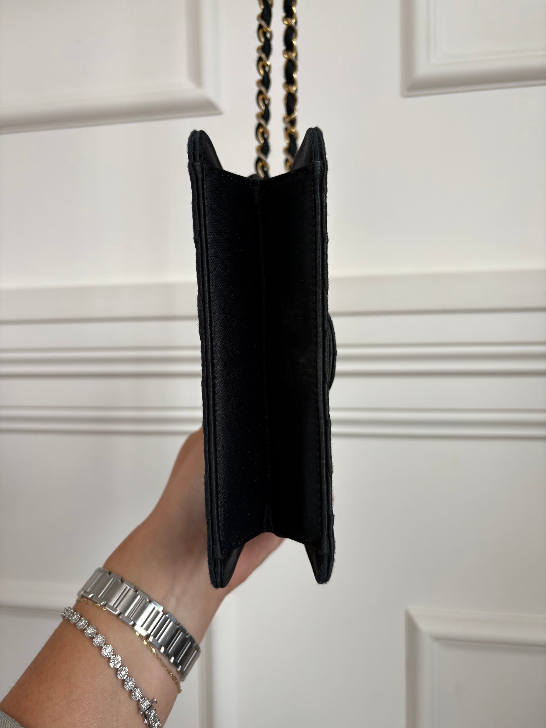 Chanel Black Satin Mini Flap Bag with Gold Hardware