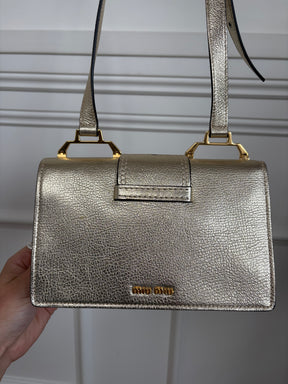 Miu MIu Gold Metallic Leather Crystal Embellished Shoulder Bag