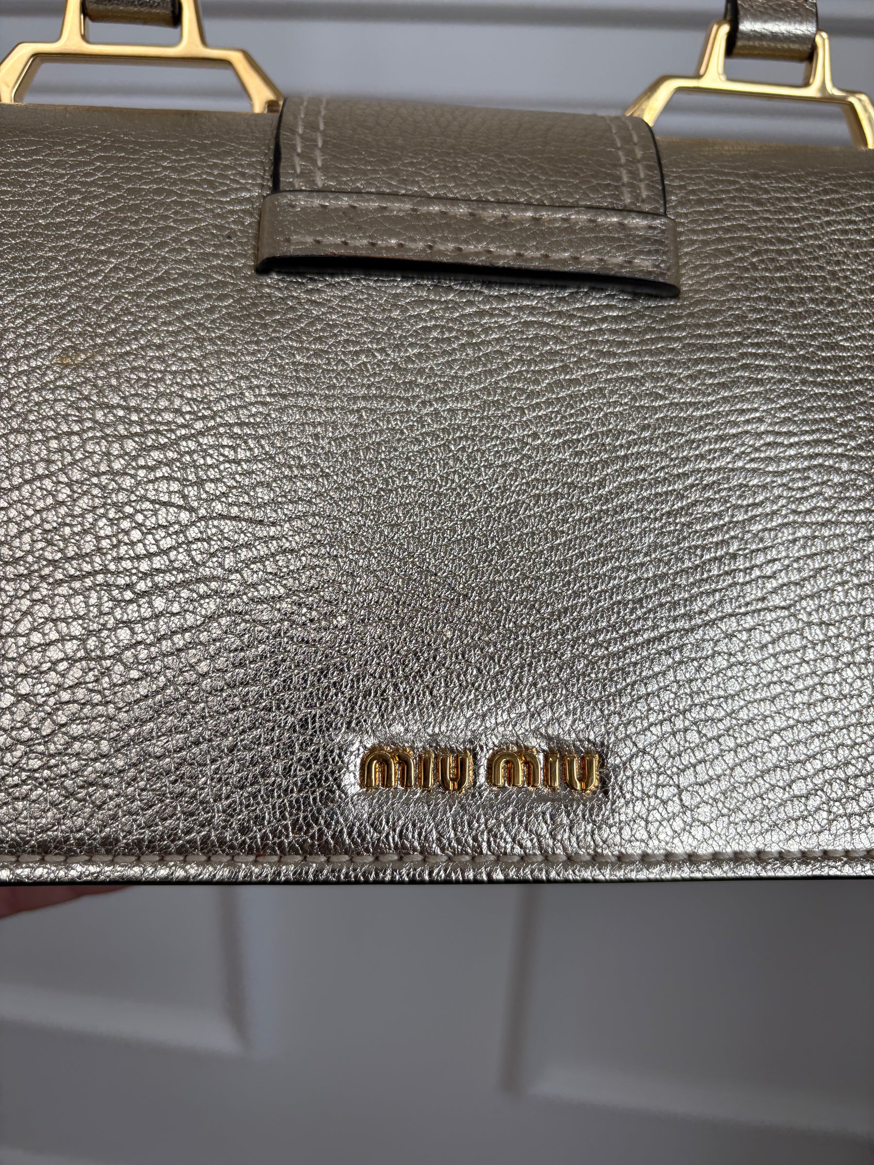 Miu MIu Gold Metallic Leather Crystal Embellished Shoulder Bag