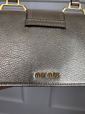 Miu MIu Gold Metallic Leather Crystal Embellished Shoulder Bag