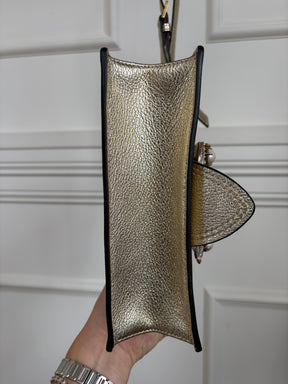 Miu MIu Gold Metallic Leather Crystal Embellished Shoulder Bag