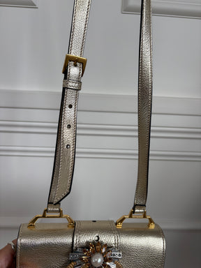 Miu MIu Gold Metallic Leather Crystal Embellished Shoulder Bag