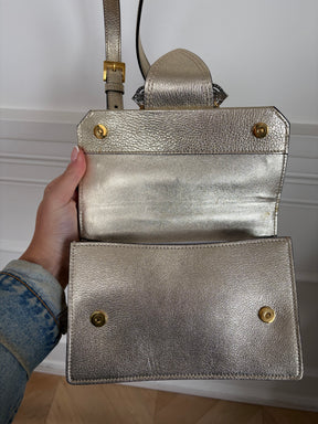 Miu MIu Gold Metallic Leather Crystal Embellished Shoulder Bag