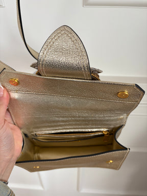 Miu MIu Gold Metallic Leather Crystal Embellished Shoulder Bag