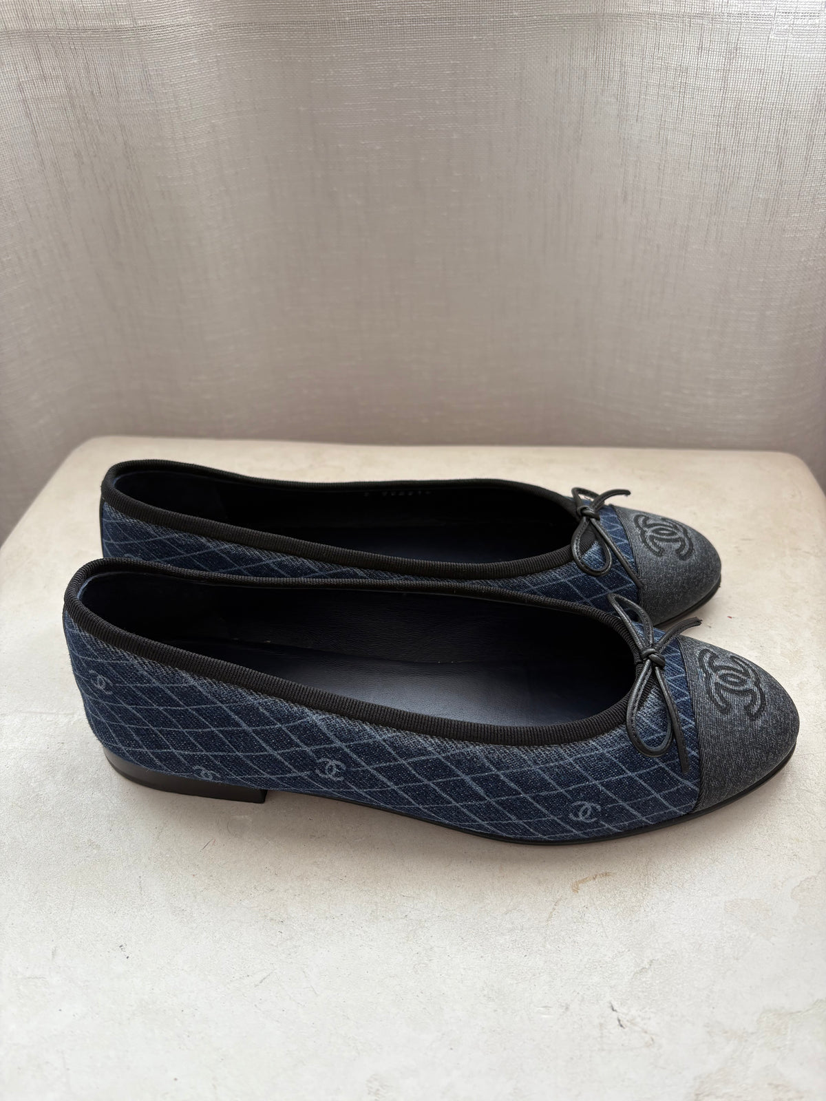Chanel Blue Logo Printed Denim Ballerinas, 38 C