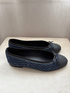 Chanel Blue Logo Printed Denim Ballerinas, 38 C