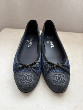 Chanel Blue Logo Printed Denim Ballerinas, 38 C