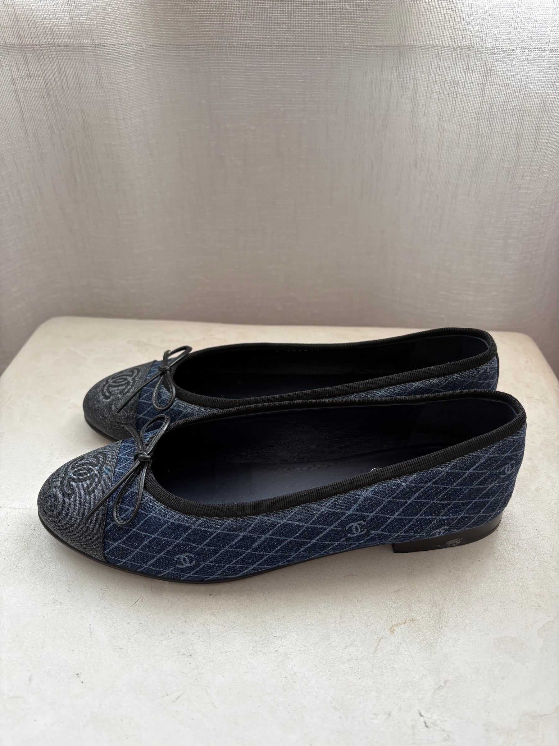 Chanel Blue Logo Printed Denim Ballerinas, 38 C