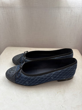 Chanel Blue Logo Printed Denim Ballerinas, 38 C
