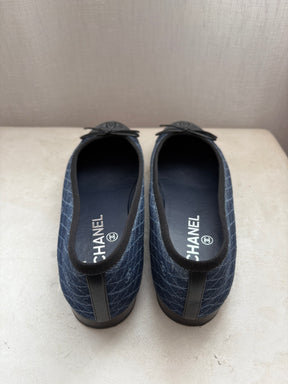 Chanel Blue Logo Printed Denim Ballerinas, 38 C