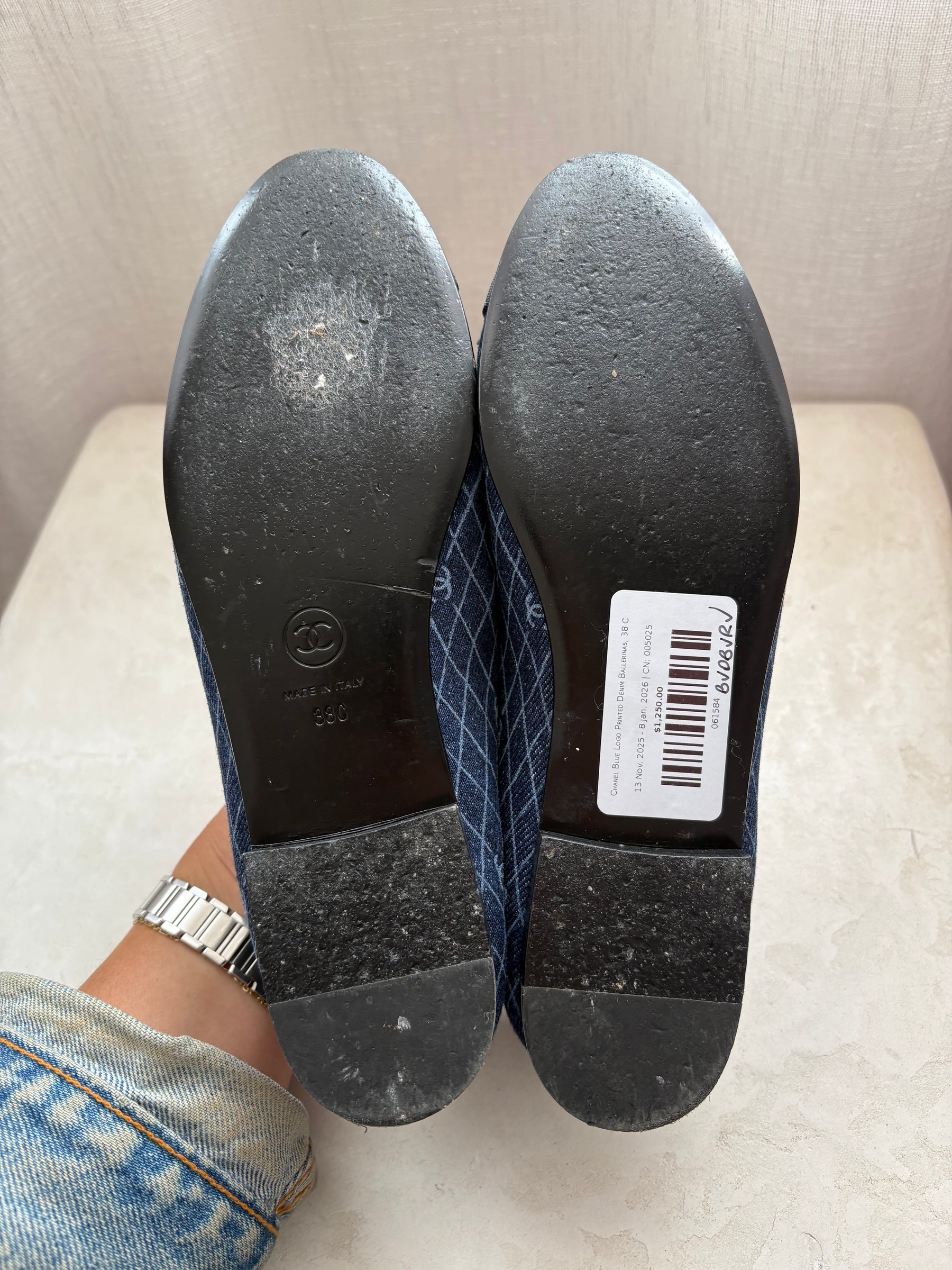 Chanel Blue Logo Printed Denim Ballerinas, 38 C