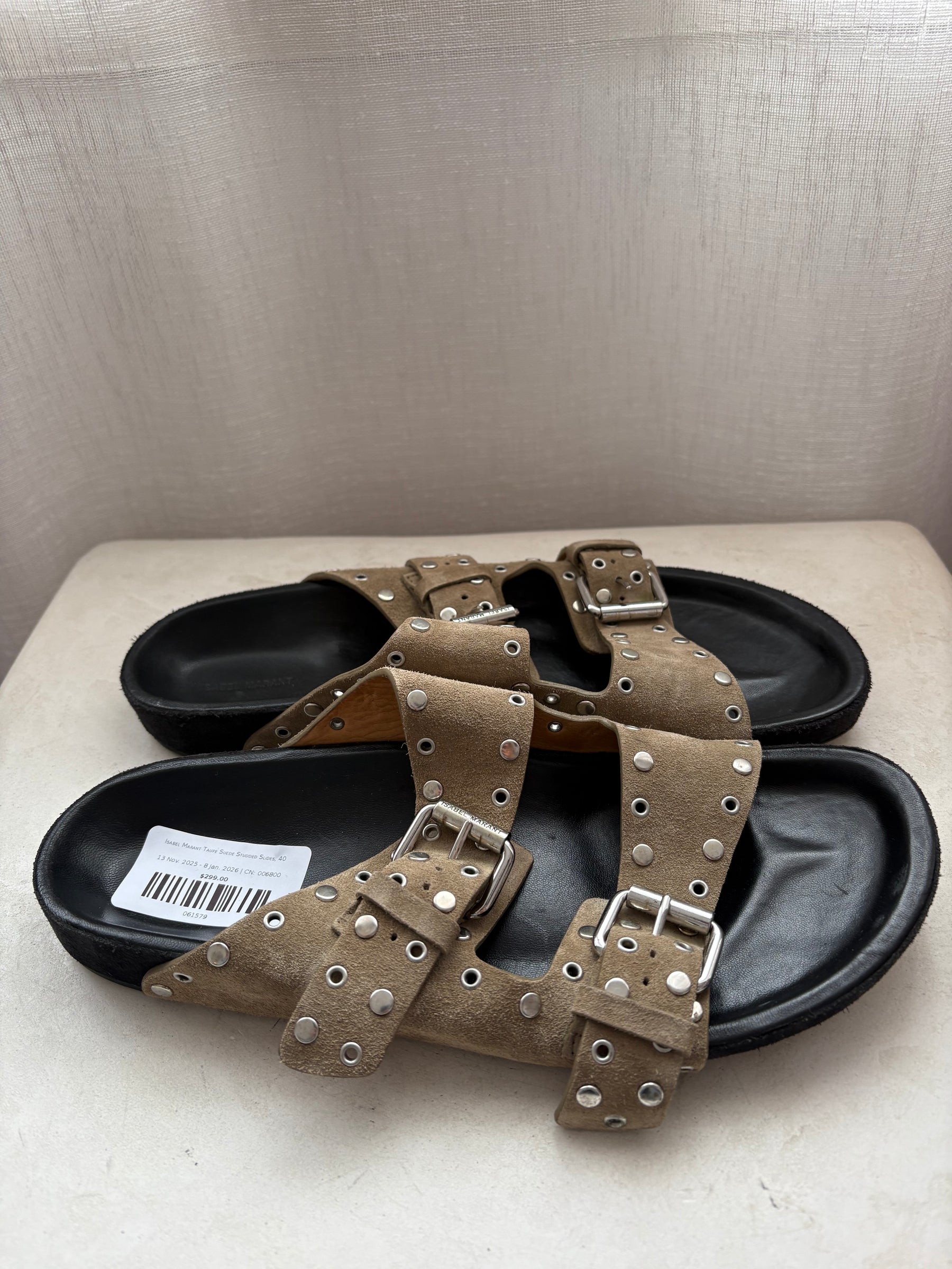 Isabel Marant Taupe Suede Studded Slides, 40