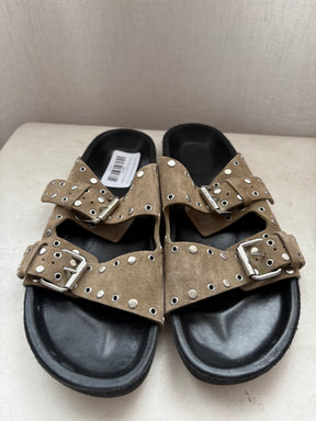 Isabel Marant Taupe Suede Studded Slides, 40
