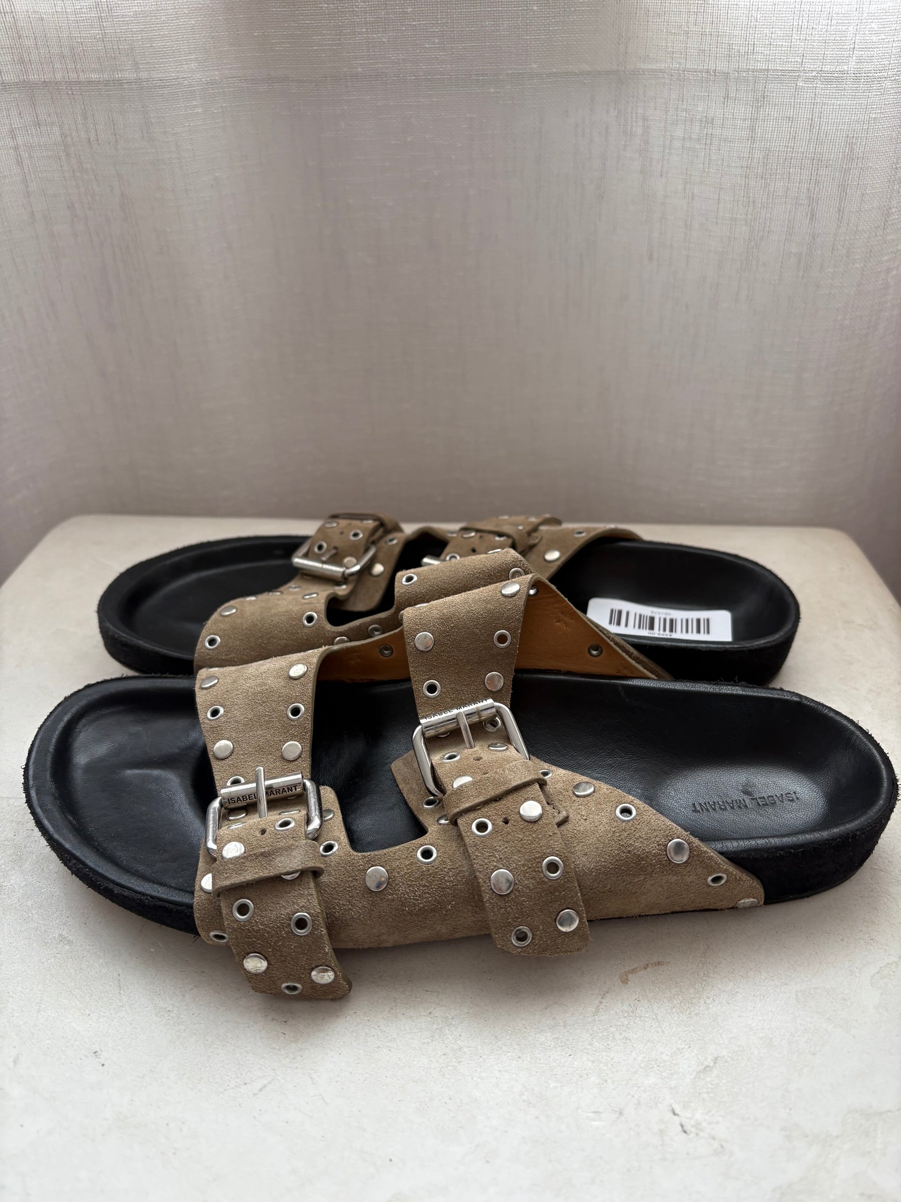 Isabel Marant Taupe Suede Studded Slides, 40