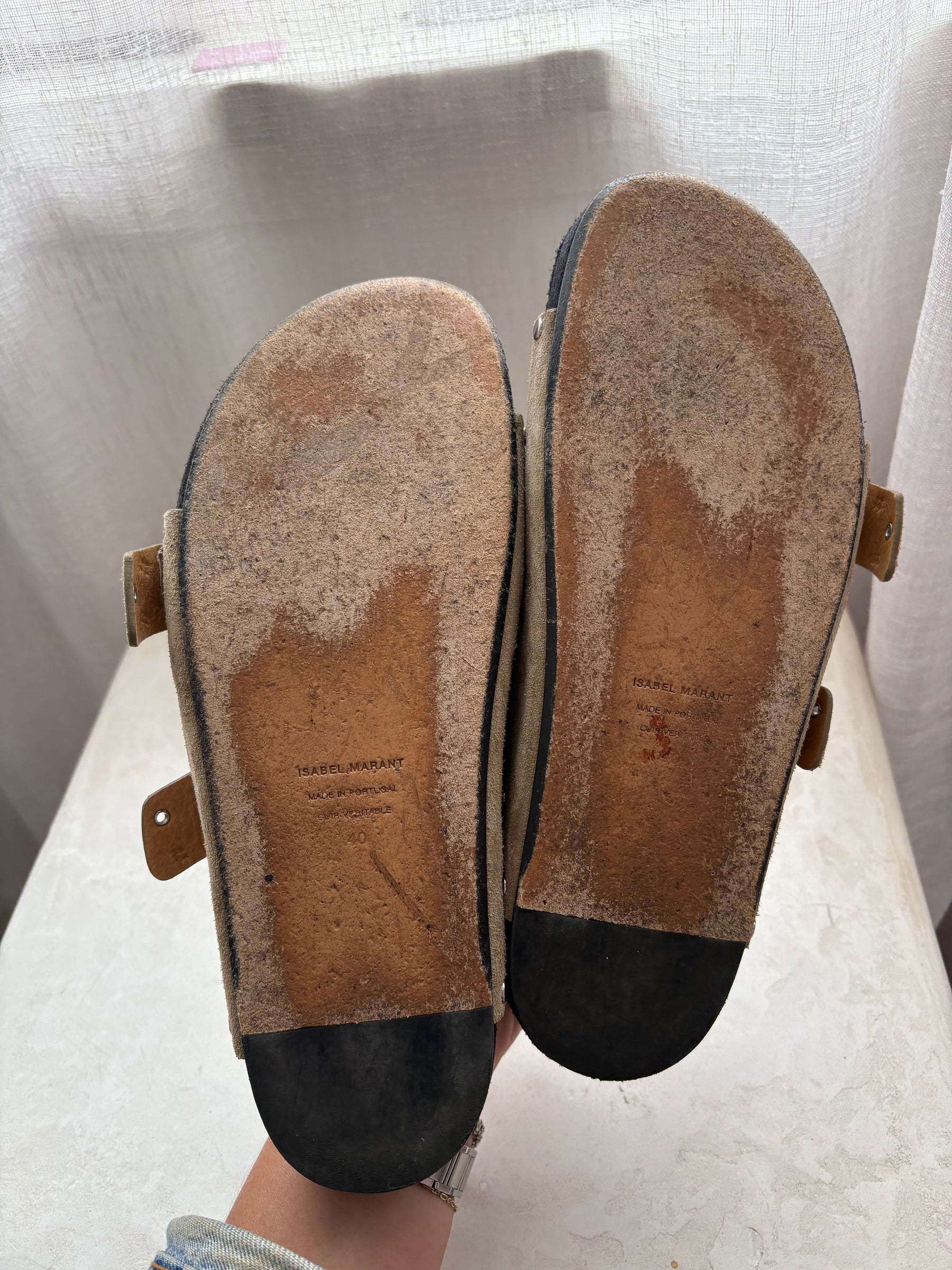 Isabel Marant Taupe Suede Studded Slides, 40