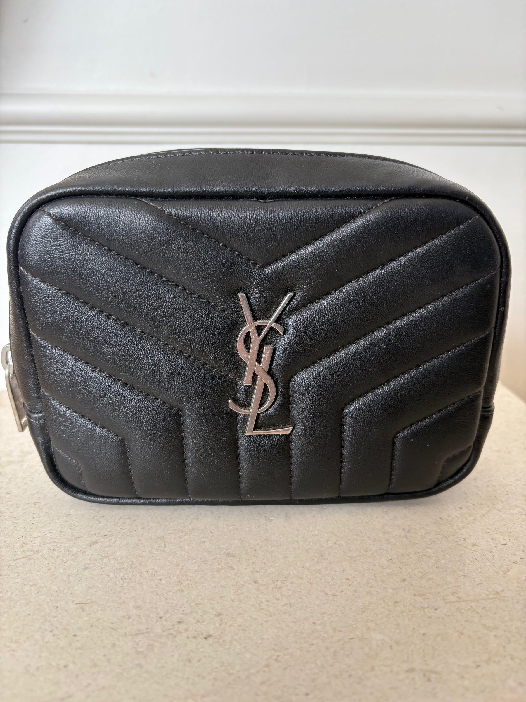Saint Laurent Black Leather Zipped Cosmetic Bag