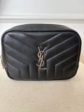 Saint Laurent Black Leather Zipped Cosmetic Bag