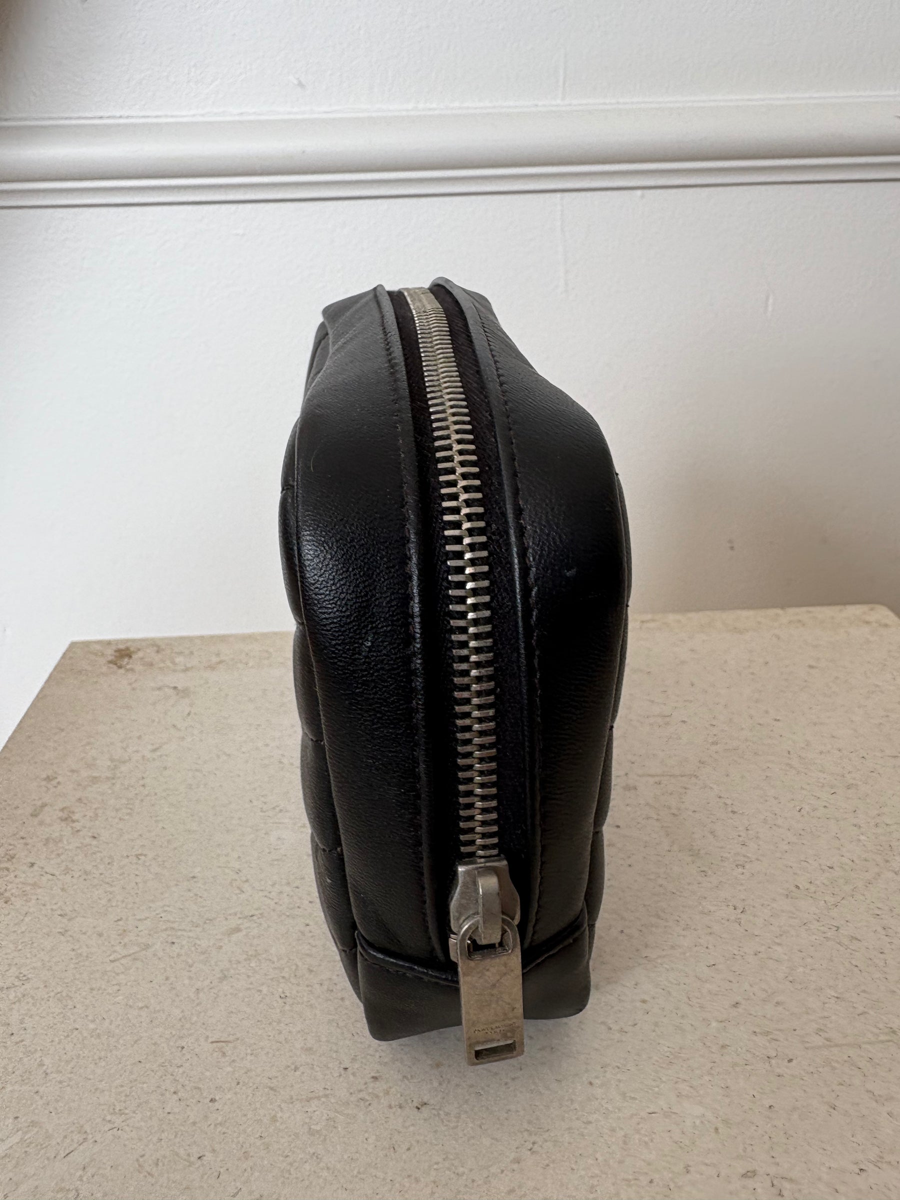 Saint Laurent Black Leather Zipped Cosmetic Bag