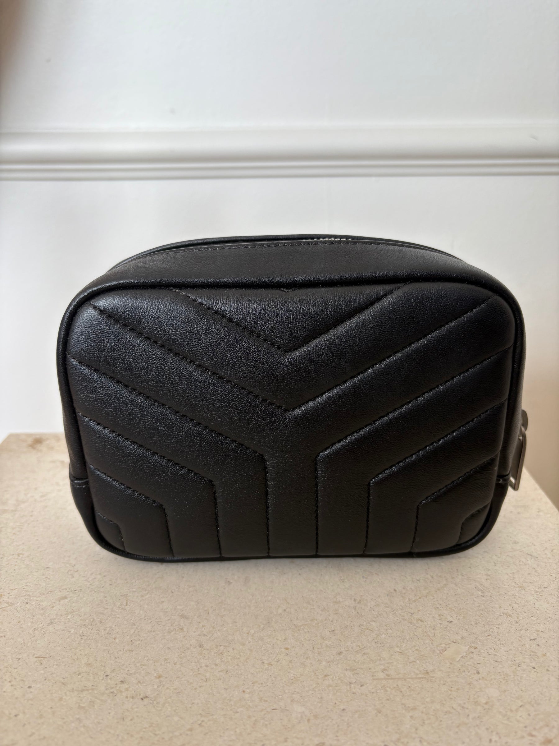 Saint Laurent Black Leather Zipped Cosmetic Bag