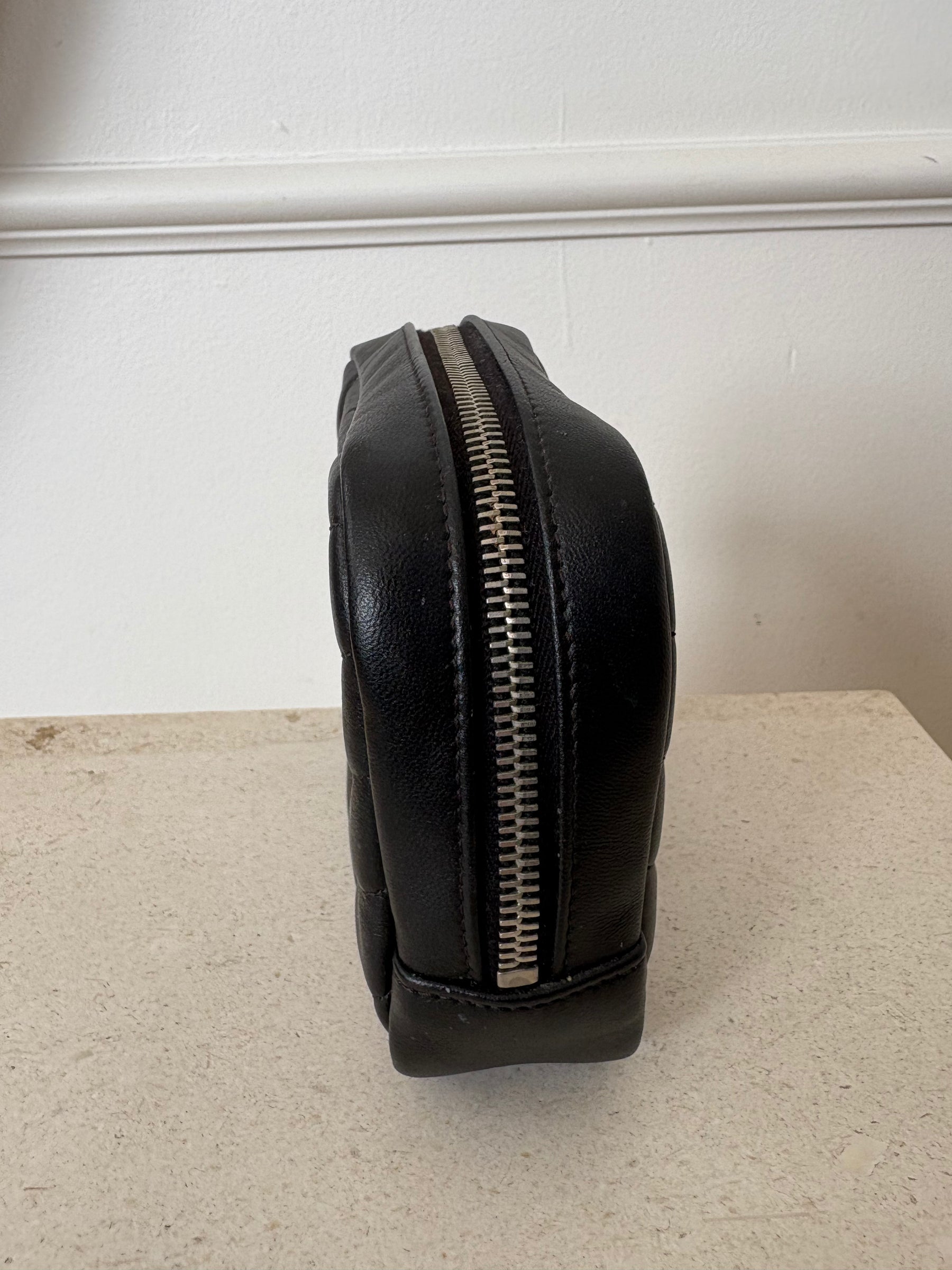 Saint Laurent Black Leather Zipped Cosmetic Bag