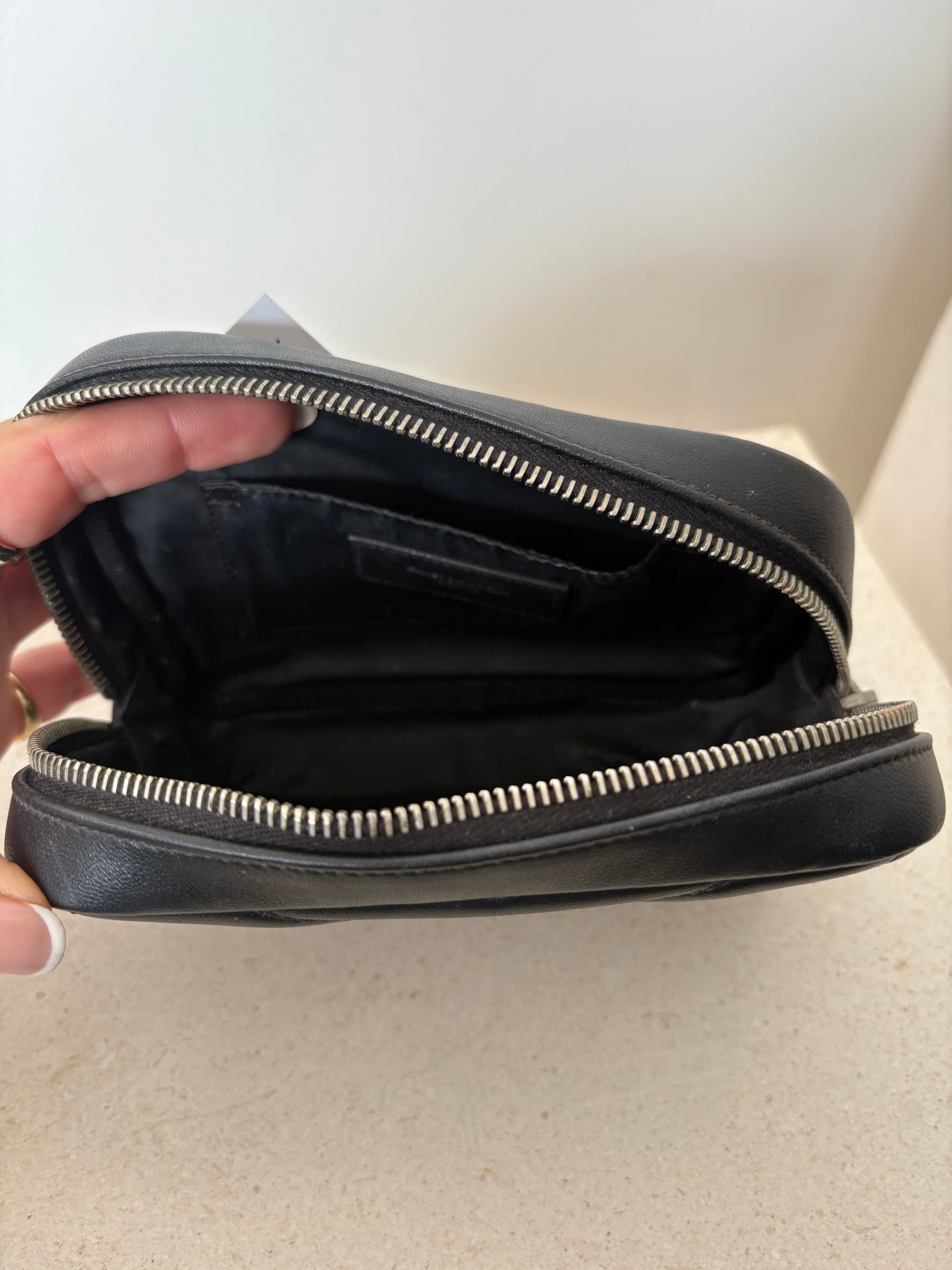 Saint Laurent Black Leather Zipped Cosmetic Bag