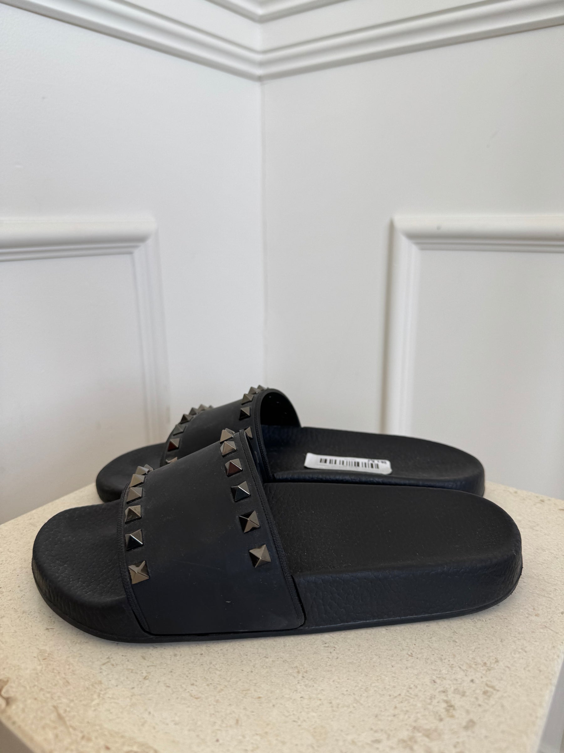 Valentino Black Rubber Rockstud Slides, 38