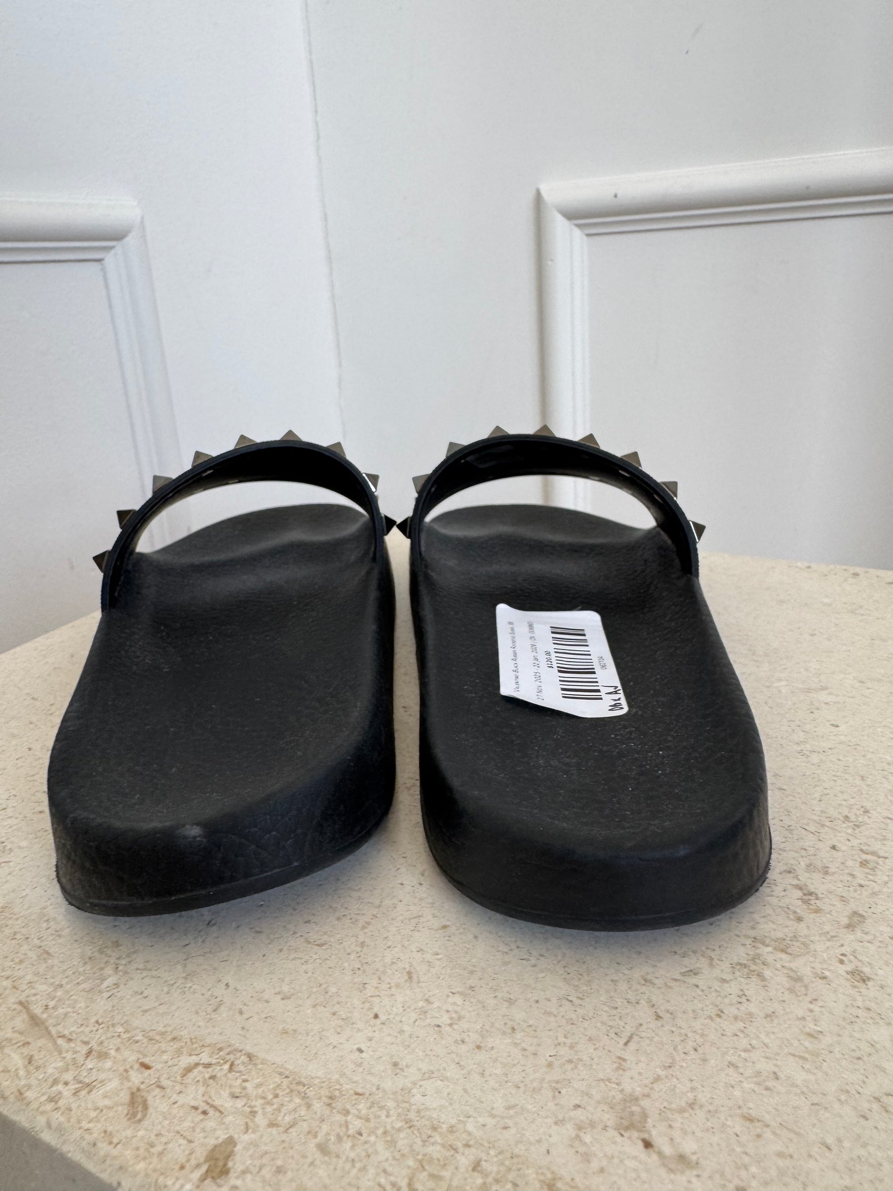 Valentino Black Rubber Rockstud Slides, 38