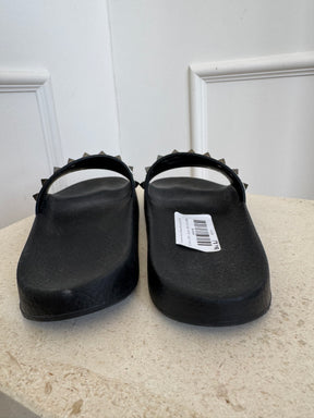 Valentino Black Rubber Rockstud Slides, 38