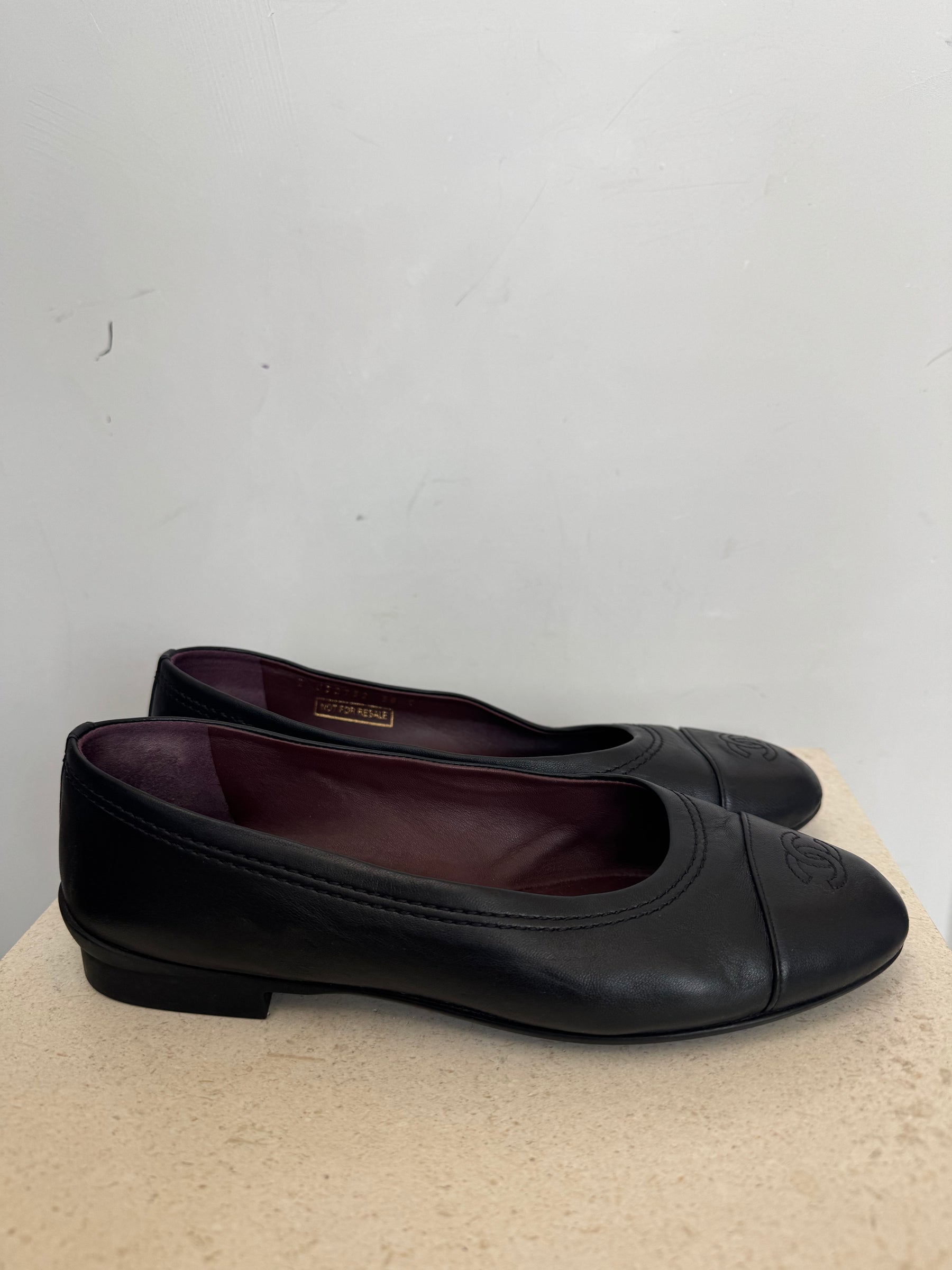 Chanel Black Leather Uniform Ballet Flats, 38C