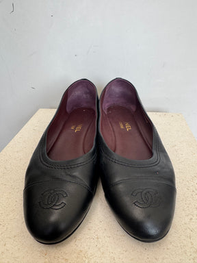 Chanel Black Leather Uniform Ballet Flats, 38C