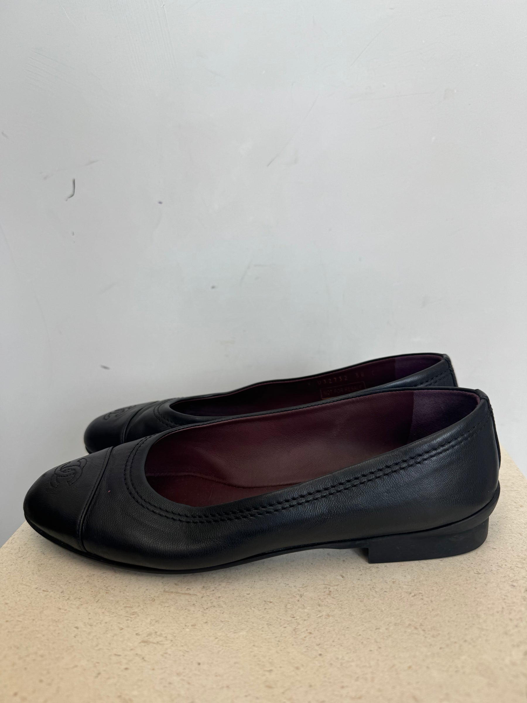 Chanel Black Leather Uniform Ballet Flats, 38C