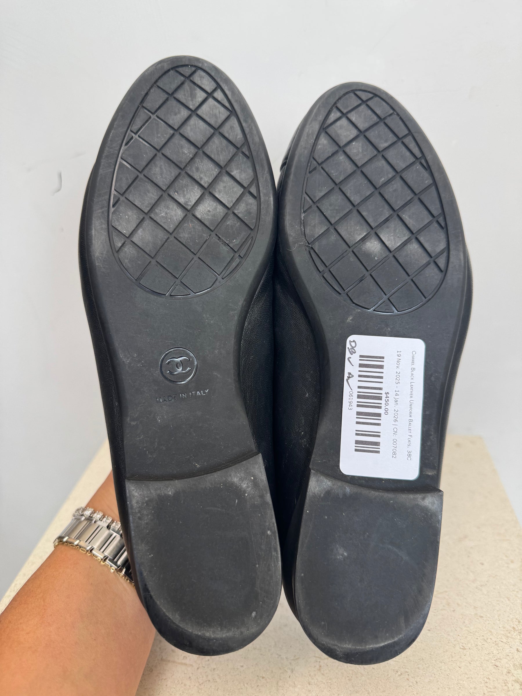 Chanel Black Leather Uniform Ballet Flats, 38C
