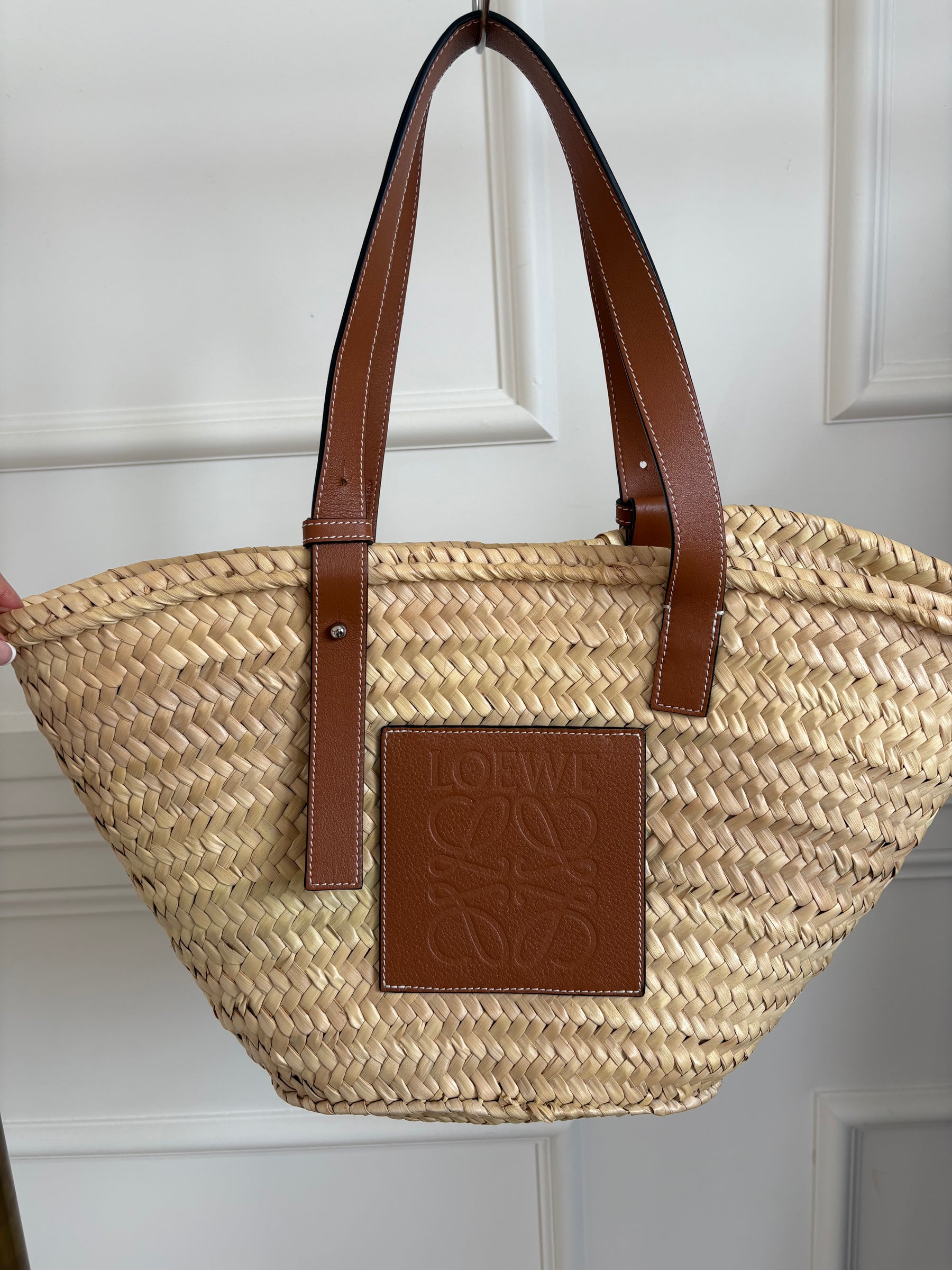 Loewe Tan Leather and Raffia Basket Bag