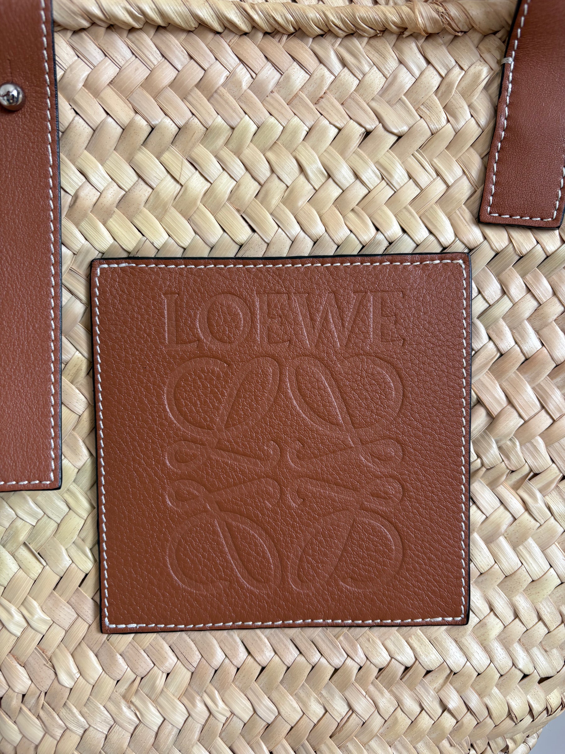 Loewe Tan Leather and Raffia Basket Bag