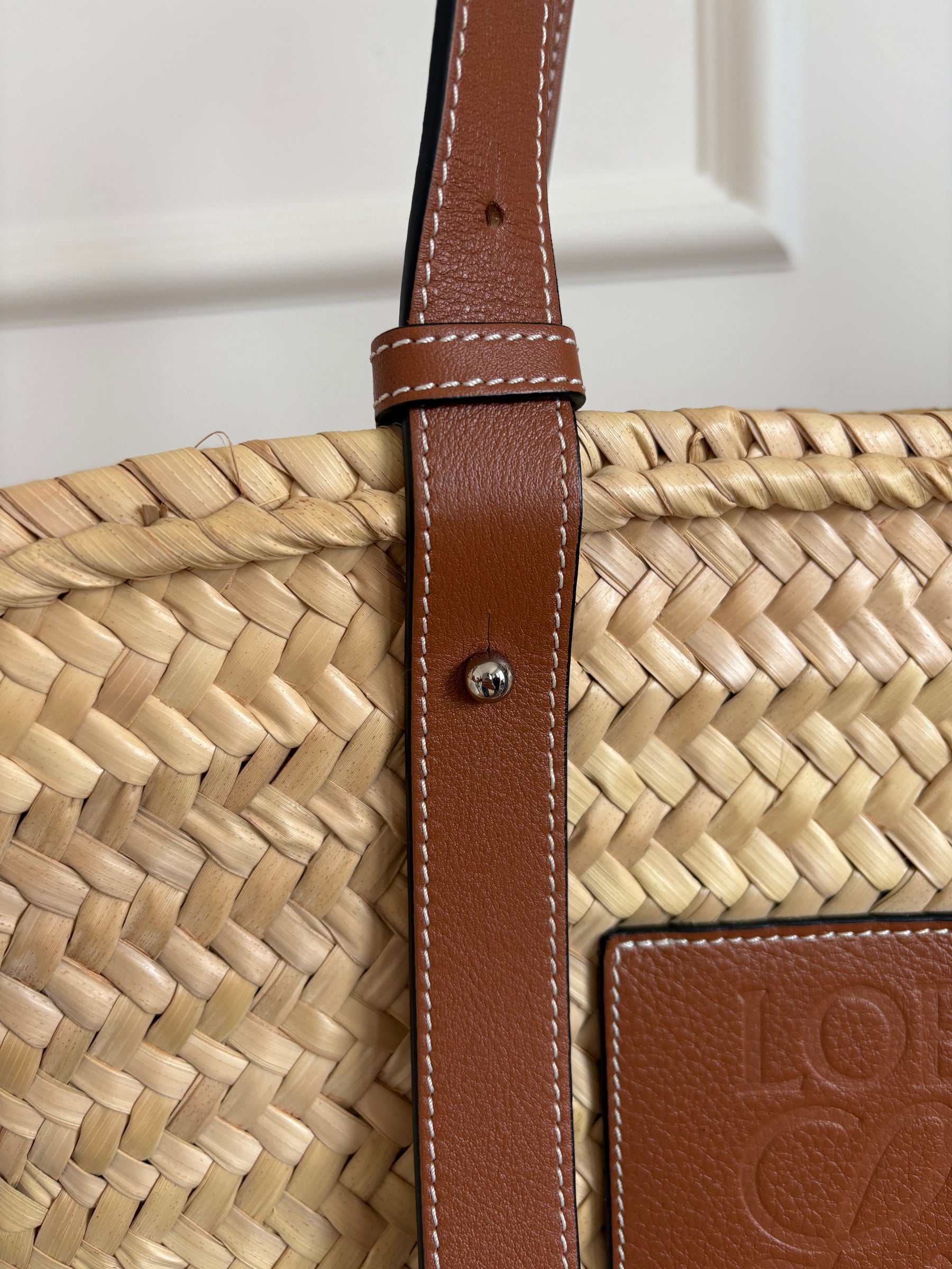 Loewe Tan Leather and Raffia Basket Bag