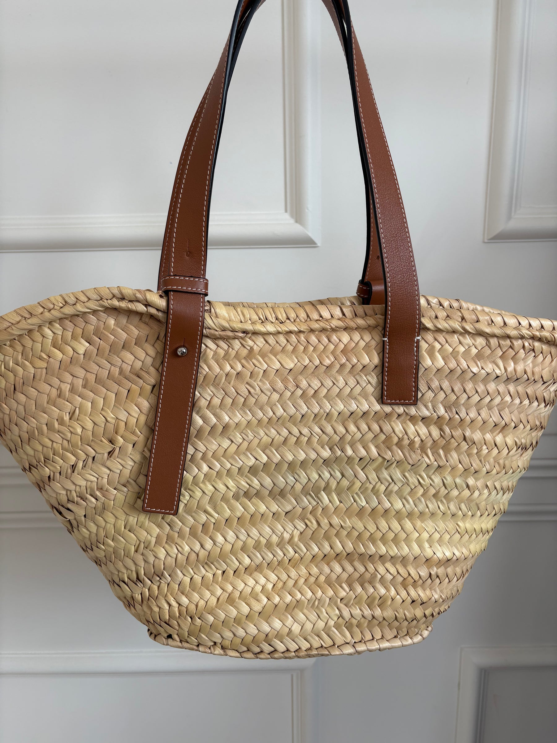 Loewe Tan Leather and Raffia Basket Bag