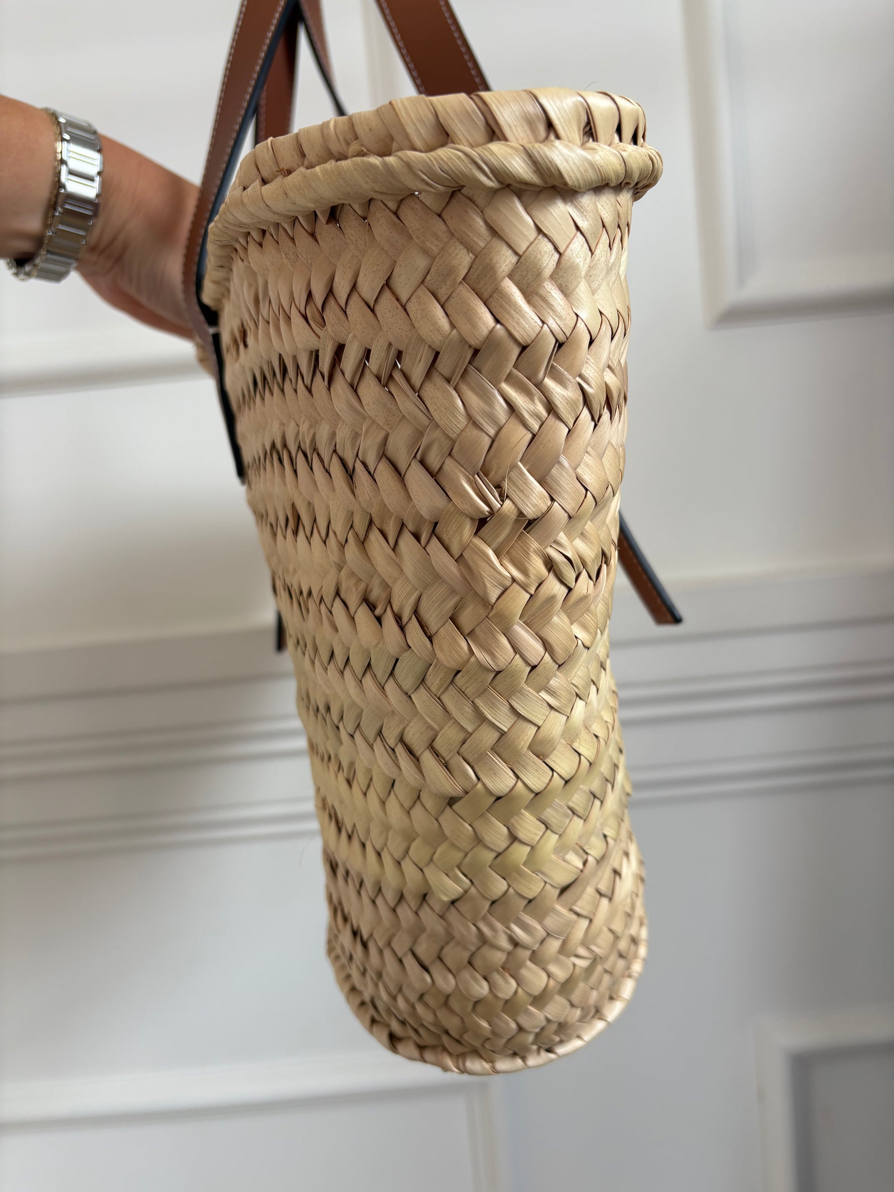 Loewe Tan Leather and Raffia Basket Bag