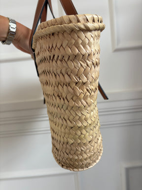 Loewe Tan Leather and Raffia Basket Bag