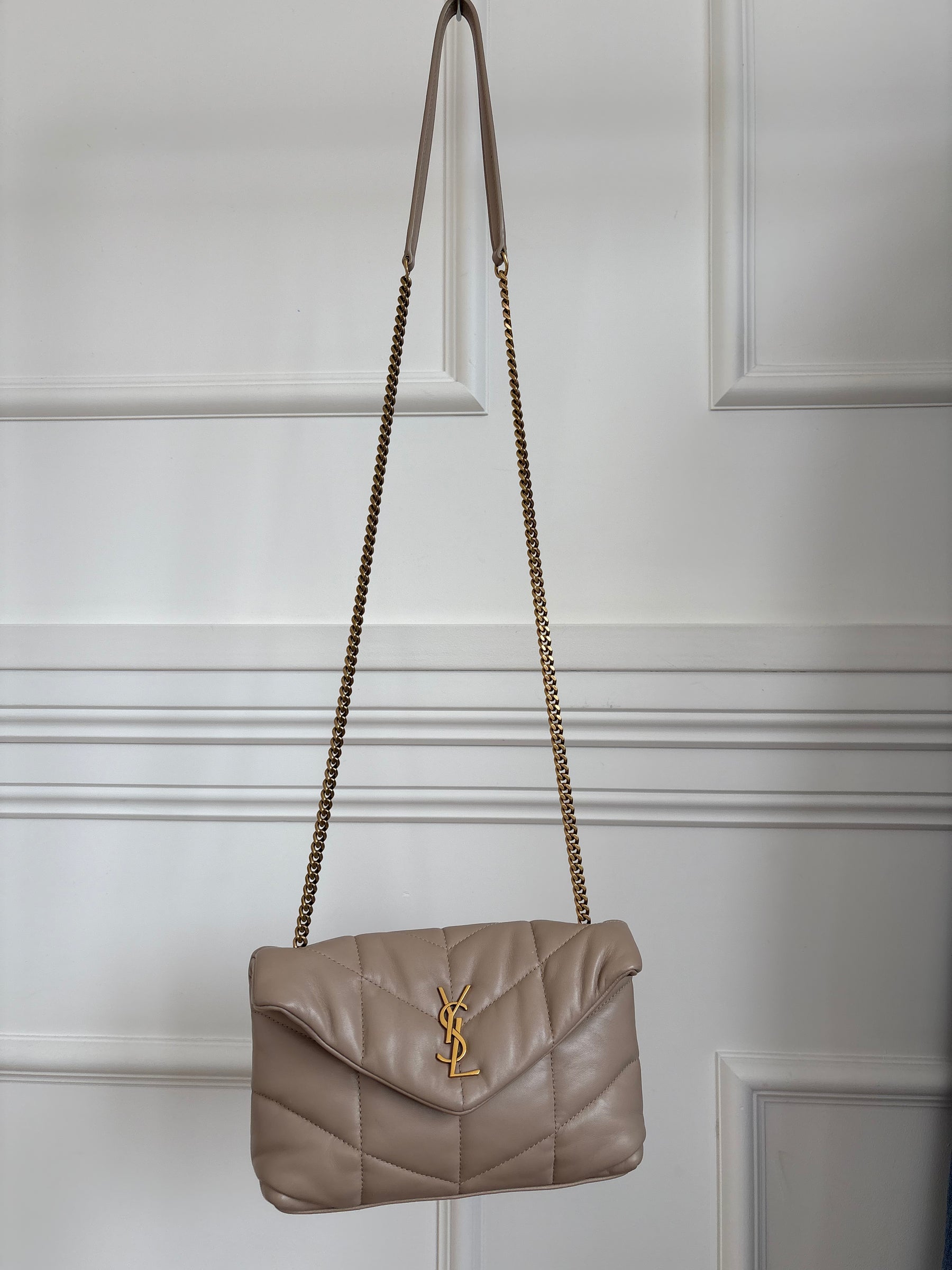 Saint Laurent Toy Puffer In Lambskin Dark Beige