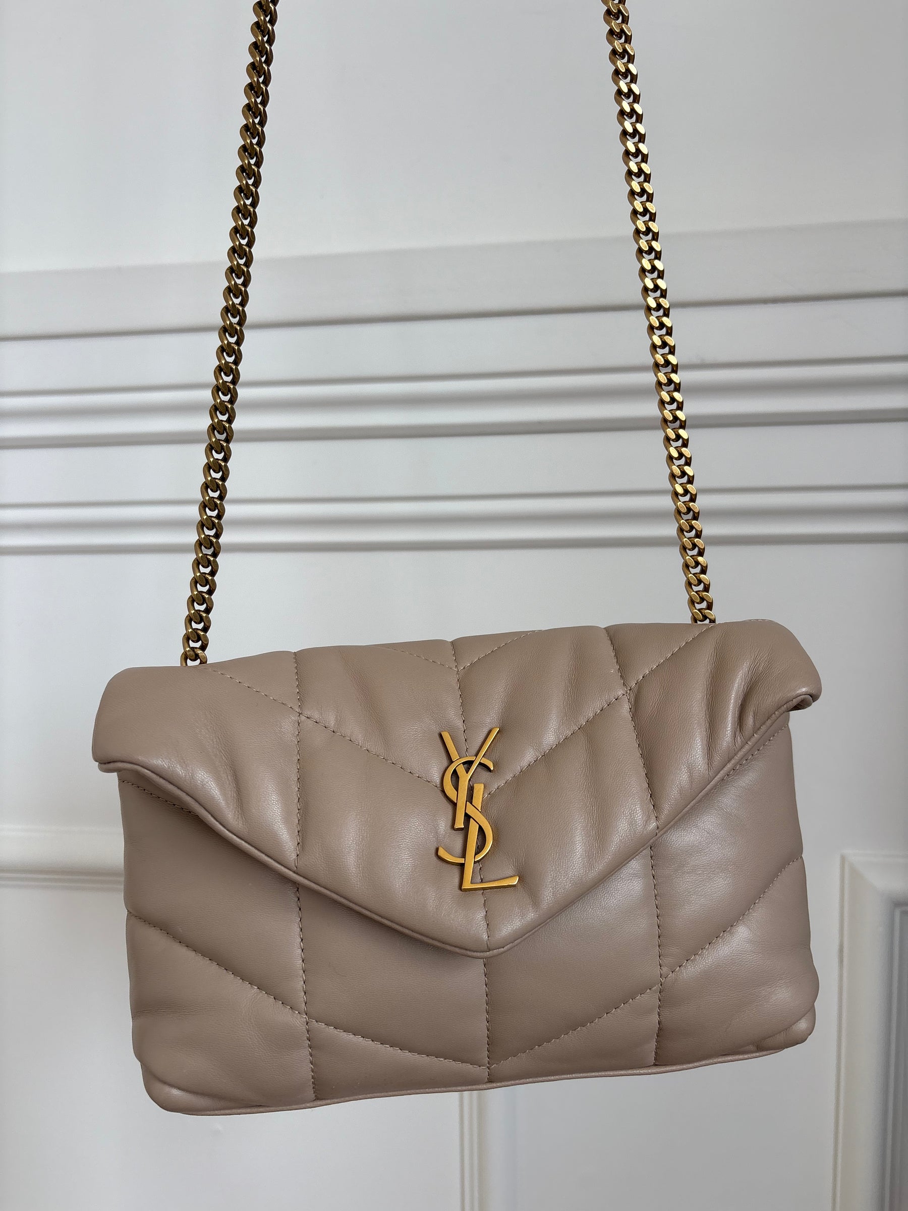 Saint Laurent Toy Puffer In Lambskin Dark Beige