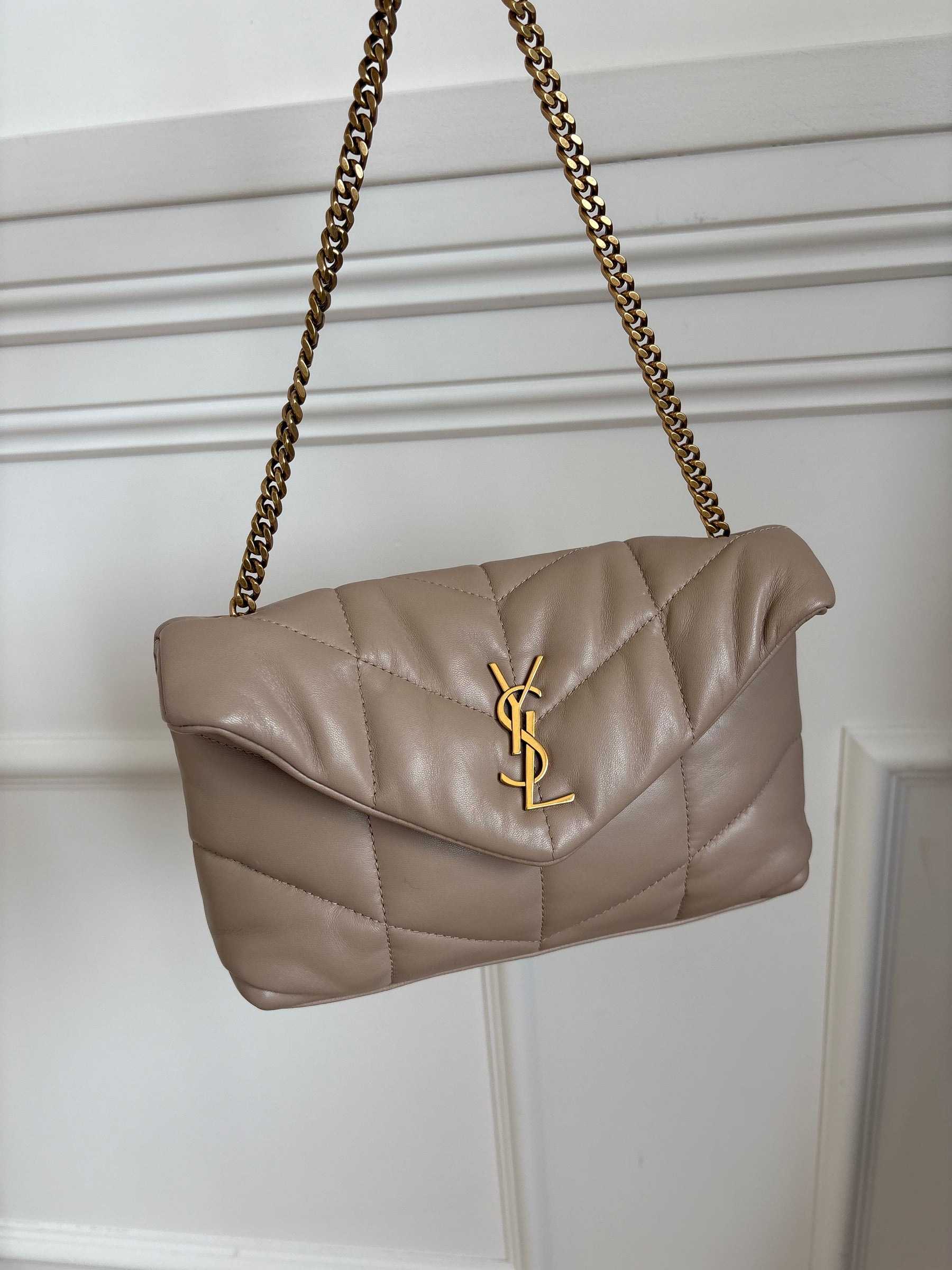 Saint Laurent Toy Puffer In Lambskin Dark Beige