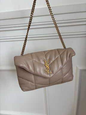 Saint Laurent Toy Puffer In Lambskin Dark Beige