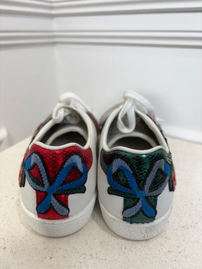 Gucci Floral Embroidered Sneakers White Red, 38