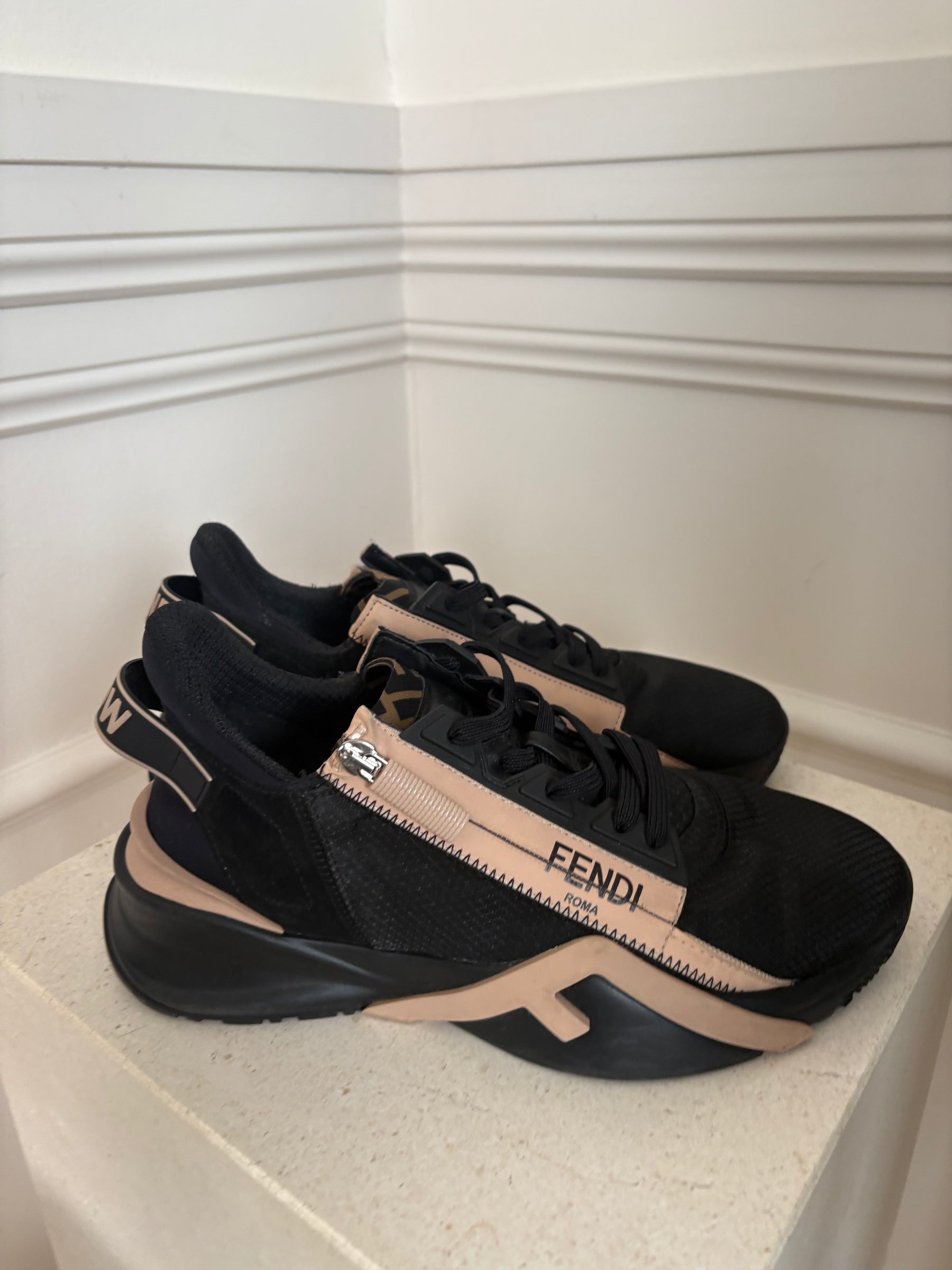 Fendi Black and Beige Sneakers, 39