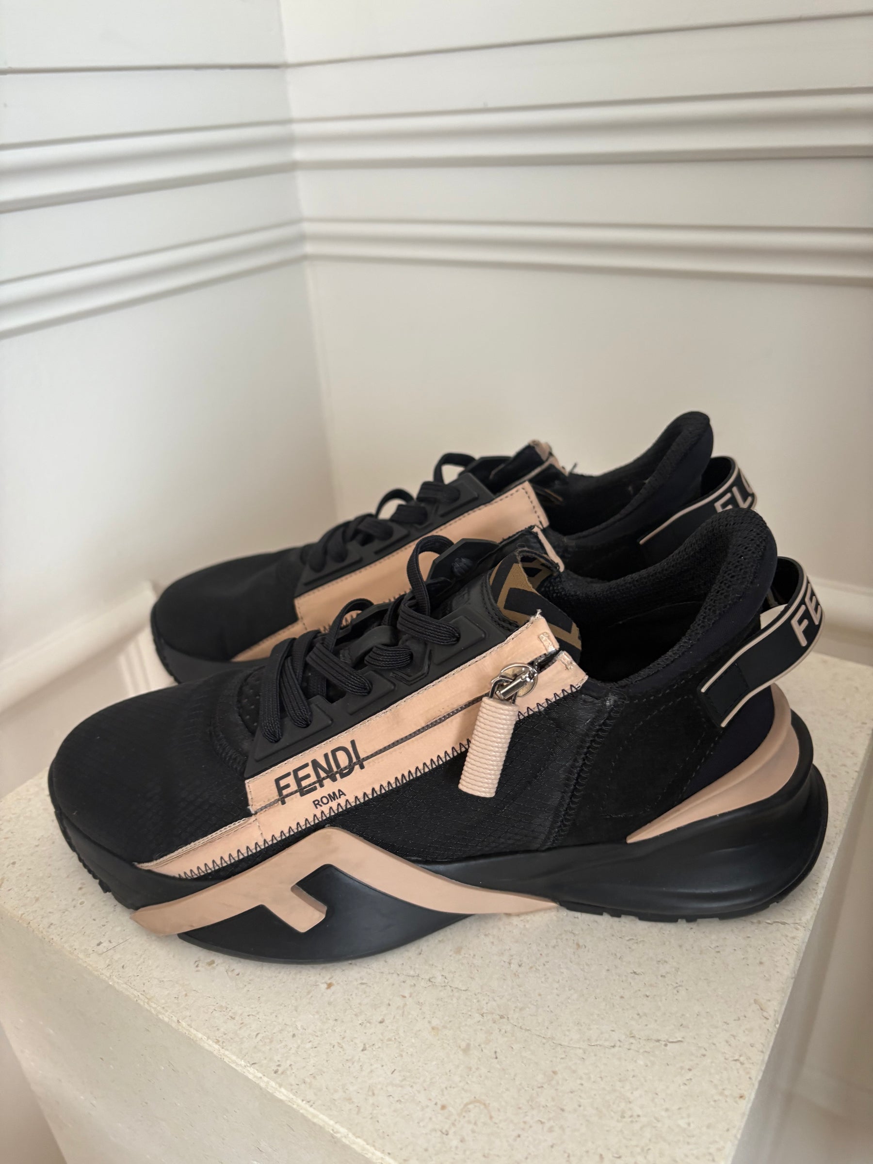 Fendi Black and Beige Sneakers, 39