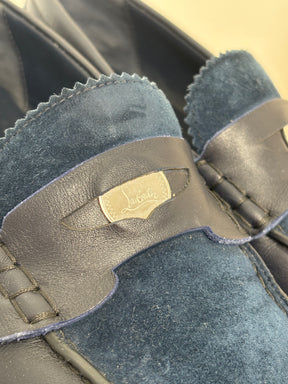 Christian Louboutin Navy Leather And Suede Penny Loafers, 37