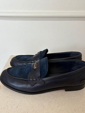 Christian Louboutin Navy Leather And Suede Penny Loafers, 37